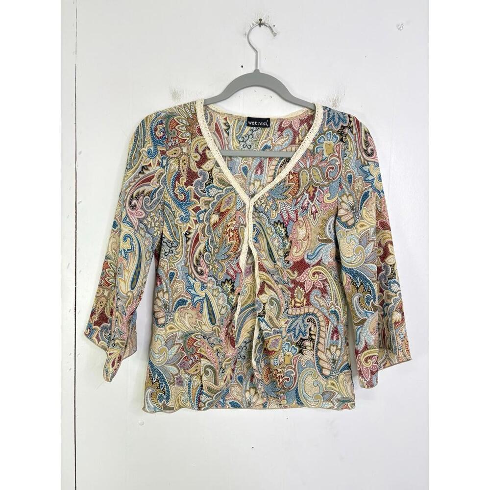 Vintage Wet Seal Top Womens Medium Y2K Boho Eclectic Colorful Paisley Light